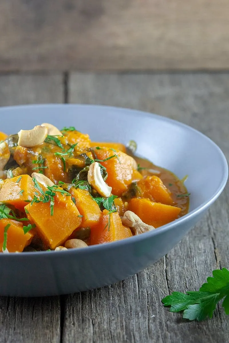 Pompoen curry met spinazie