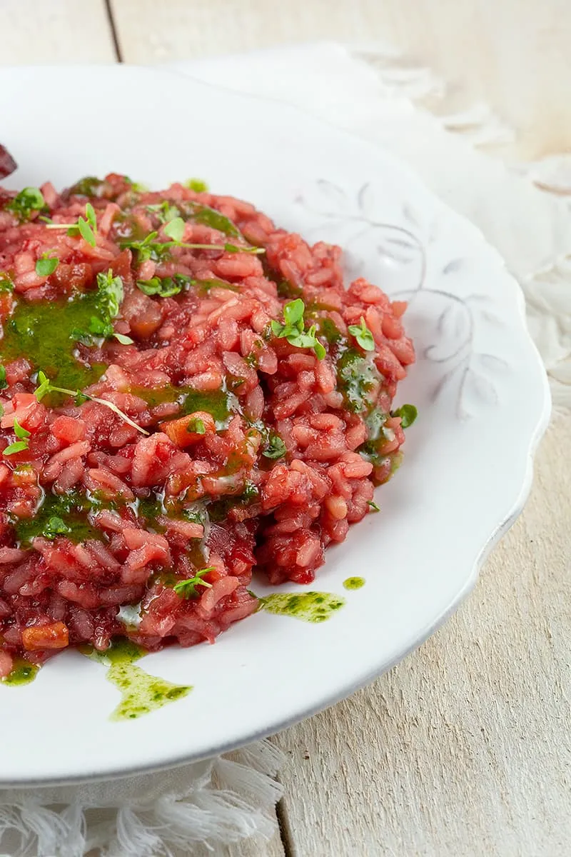 Rode bieten risotto met buikspek