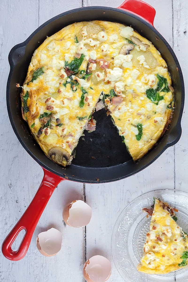 Spinazie en ham frittata