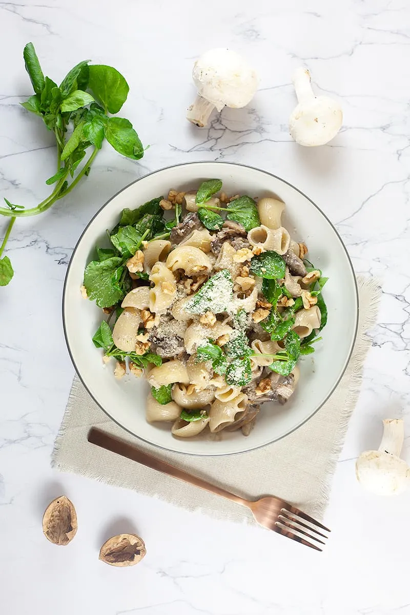 Romige pasta met champignons
