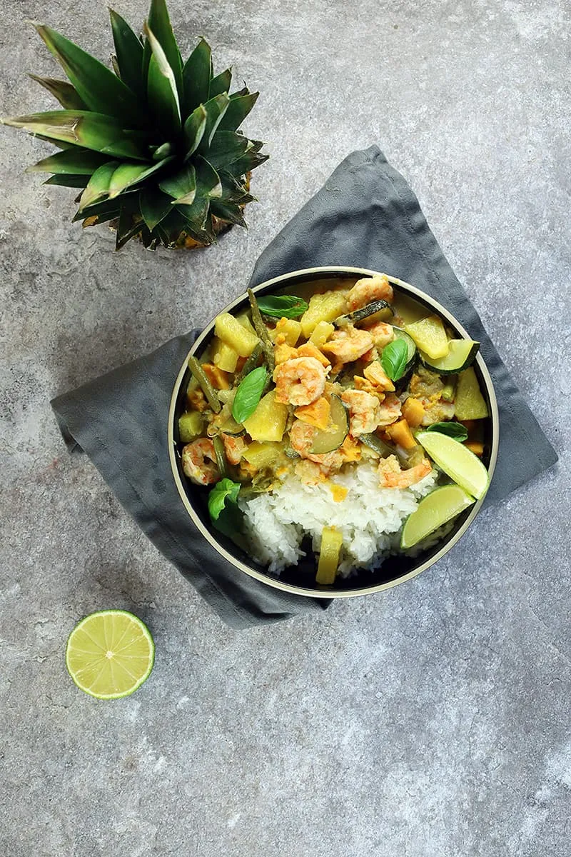 Garnalen curry met ananas