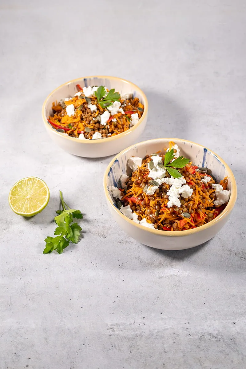 Linzensalade met geitenkaas