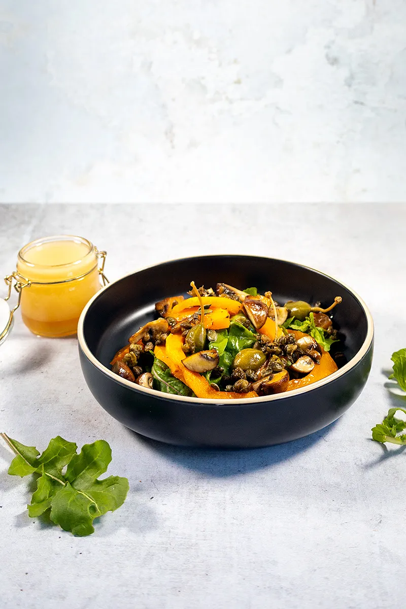 Salade met geroosterde pompoen en kappertjes