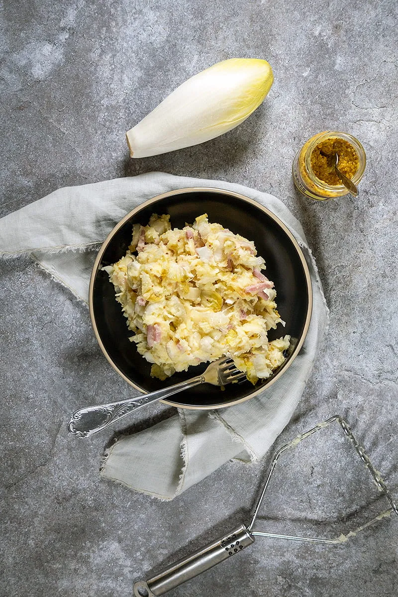 Witlof stamppot met ham en kaas