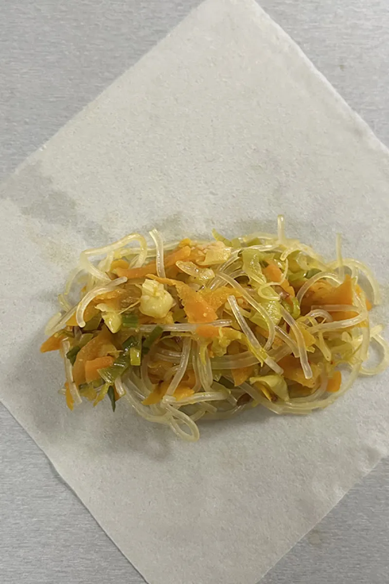 Vegetarische loempia's vouwen - stap 1