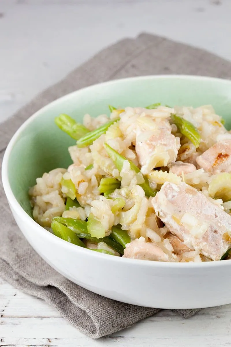 Zalm en snijbonen risotto