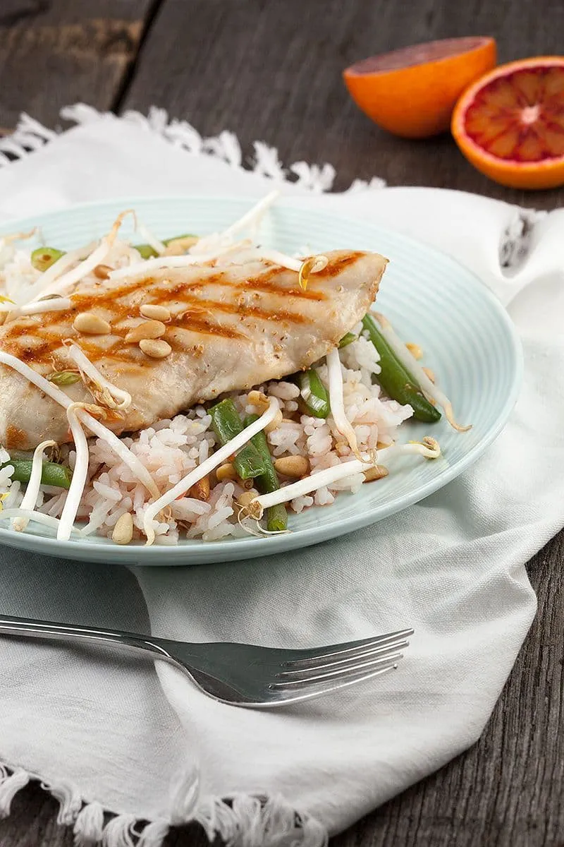 Gegrilde kalkoenfilet met bloedsinaasappel dressing