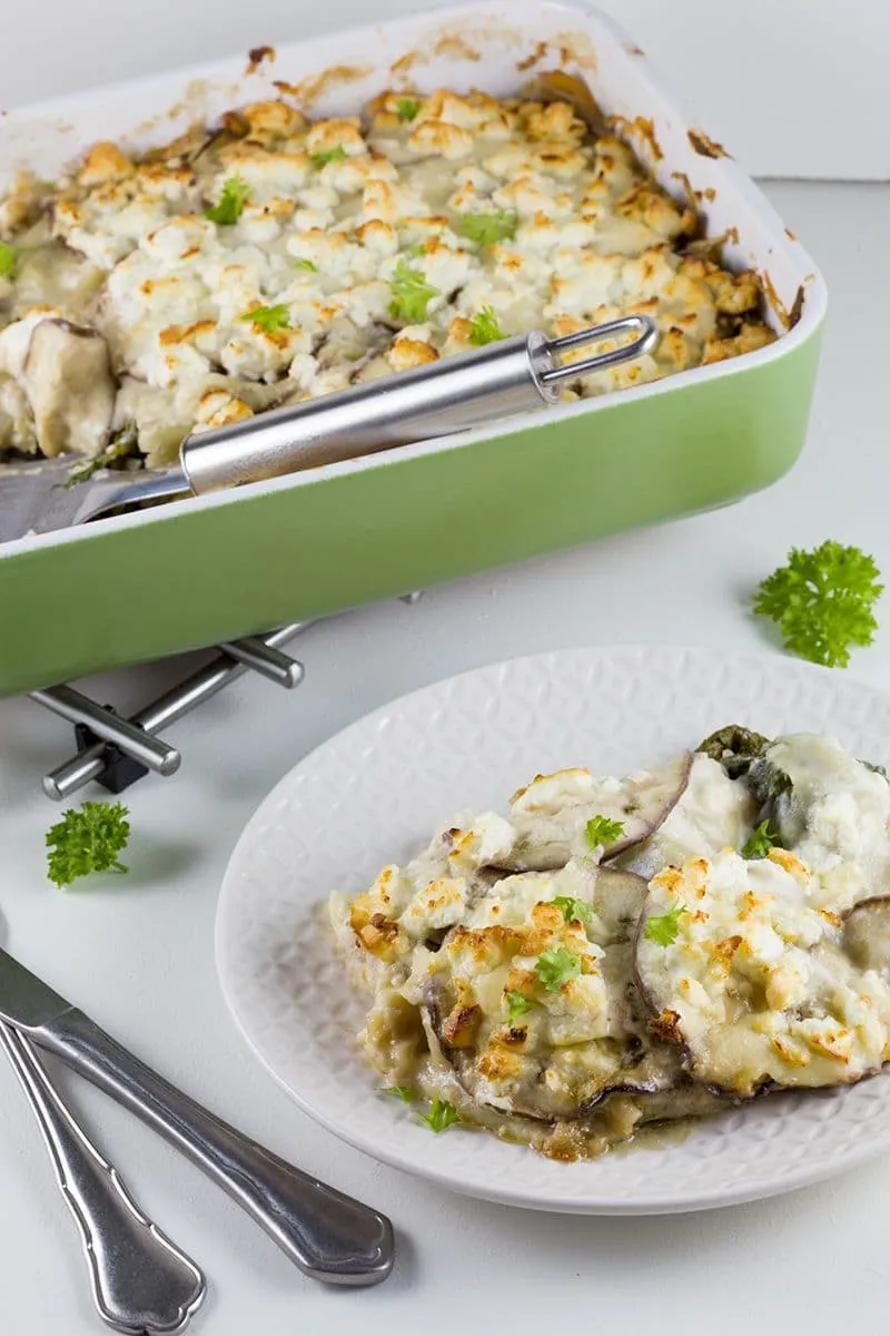 Snijbiet en aubergine lasagne