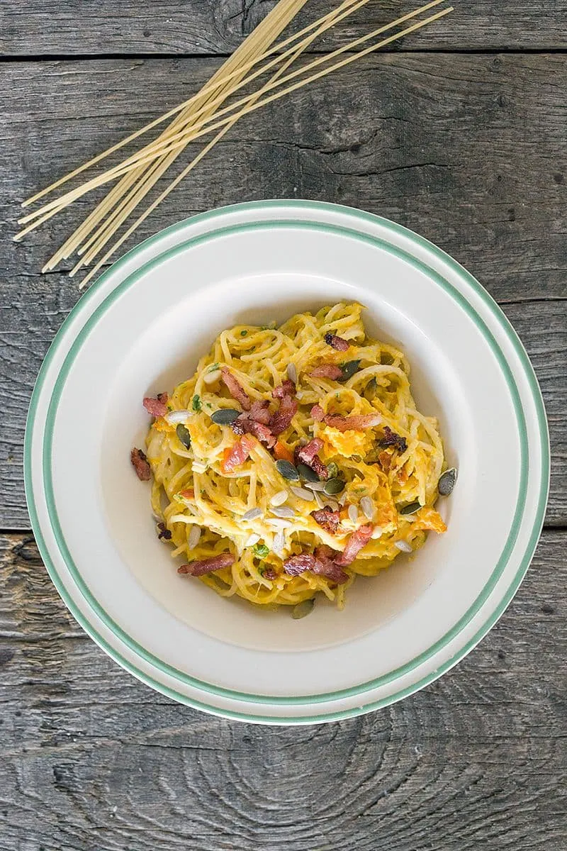 Spaghetti met pompoen-kaassaus