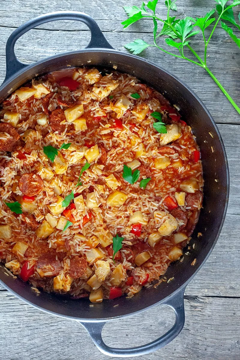 Jambalaya met chorizo en kip