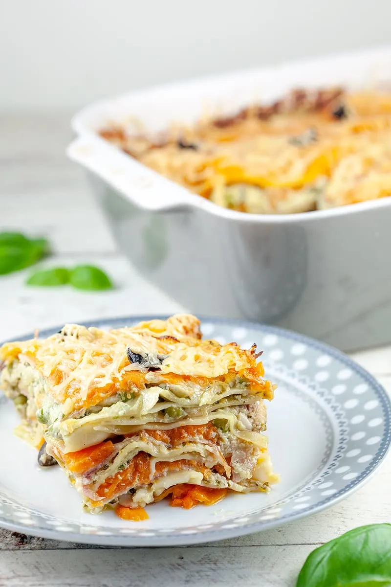 Pompoenlasagne met ham en pesto