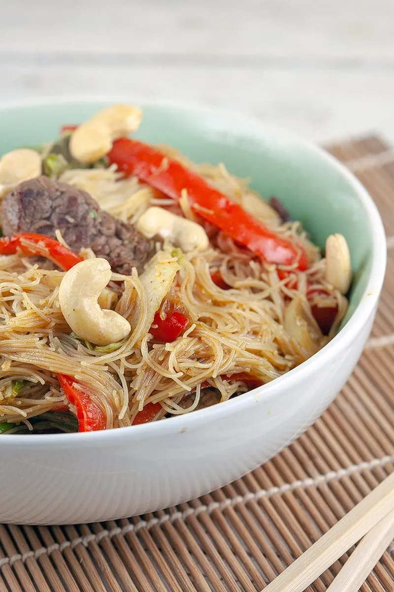 Mihoen met biefstuk en groenten