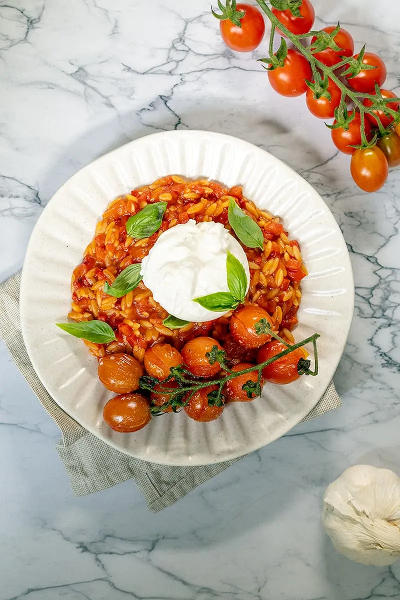 Paprika orzo met burrata
