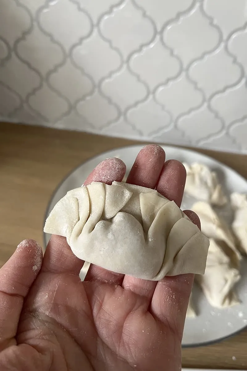 Gyoza met kip vouwen - stap 3