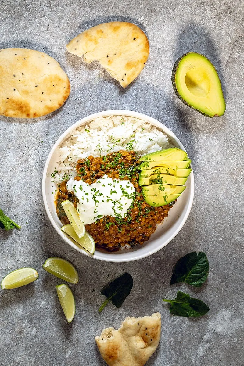 Linzencurry met spinazie - vegetarische curry