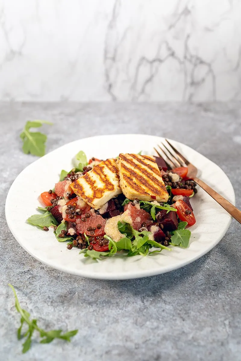 Linzensalade met halloumi - heerlijke lunch salade