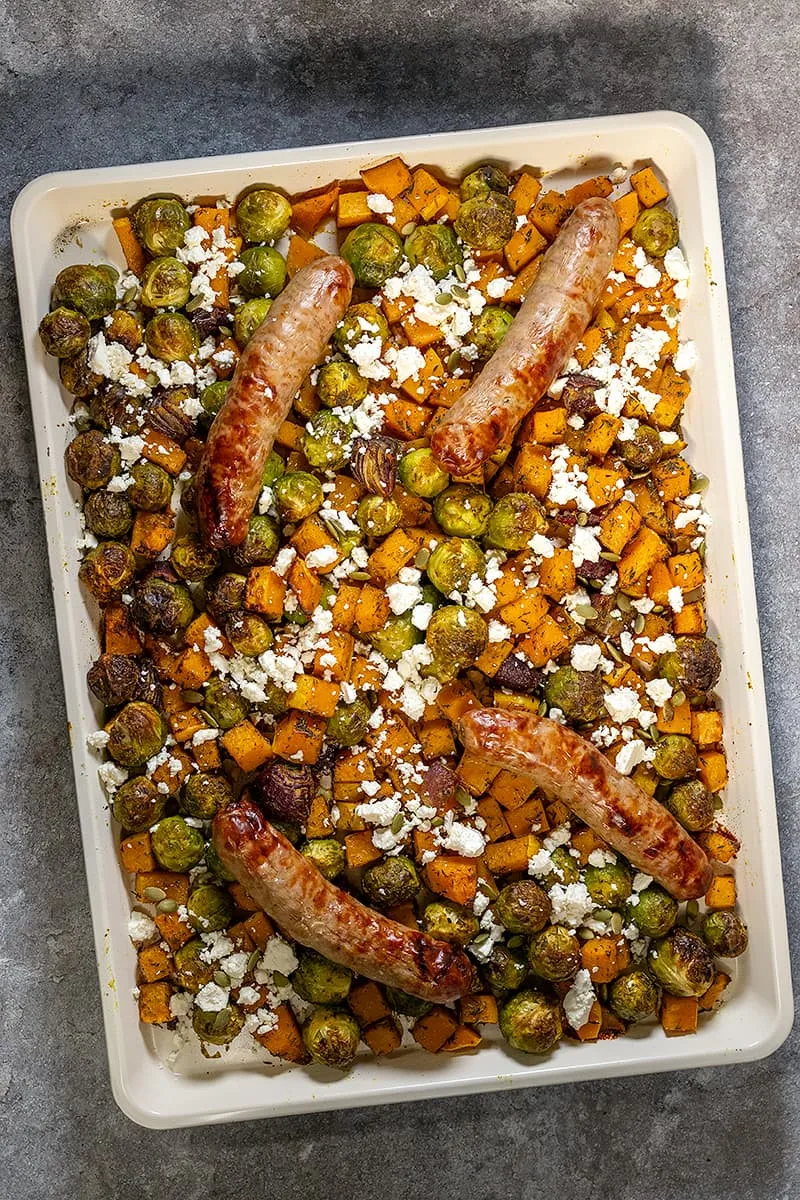 Traybake met spruitjes en pompoen