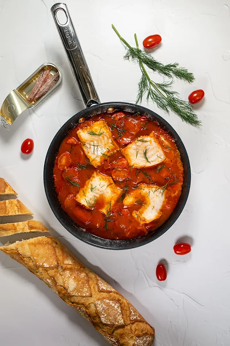 Kabeljauw in tomatensaus