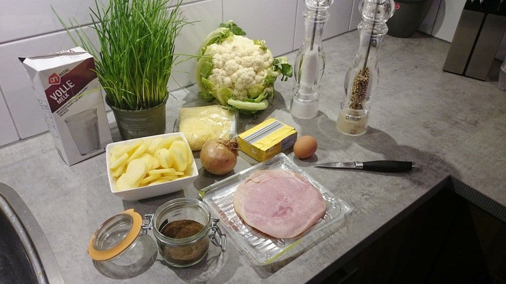 Bloemkoolschotel met ham en kaas Ingrediënten