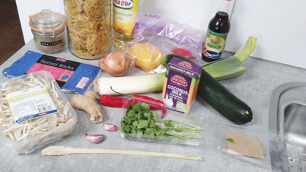 Surimi met groente uit de wok Ingrediënten