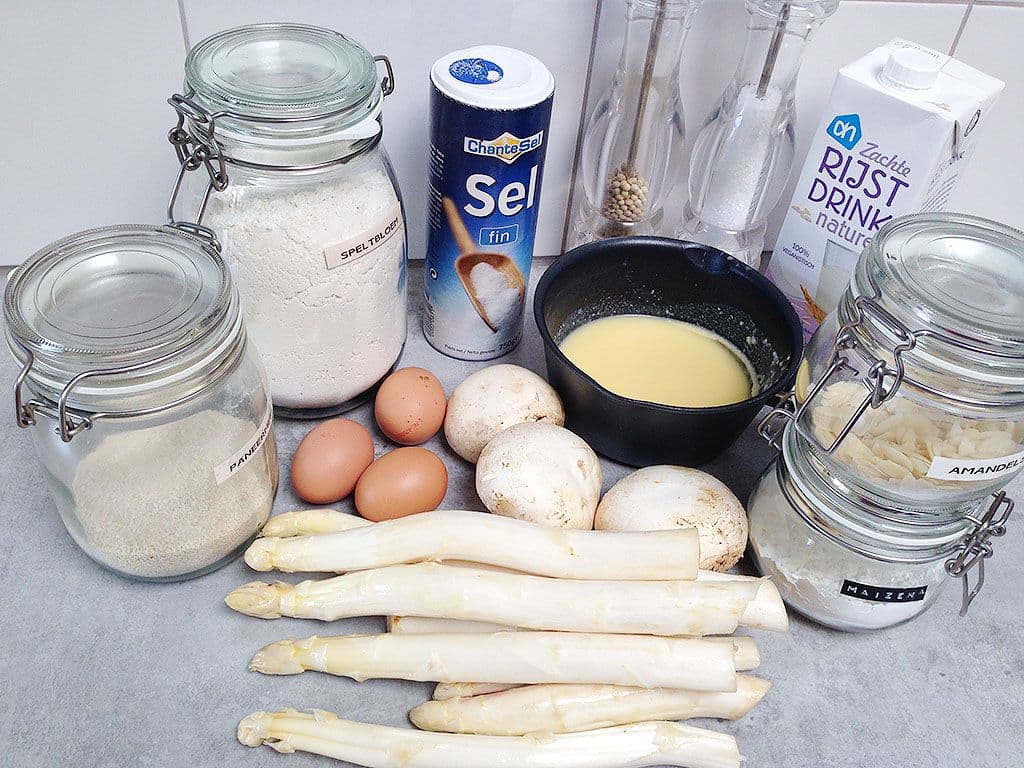Lactosevrije witte asperge en champignon quiche Ingrediënten
