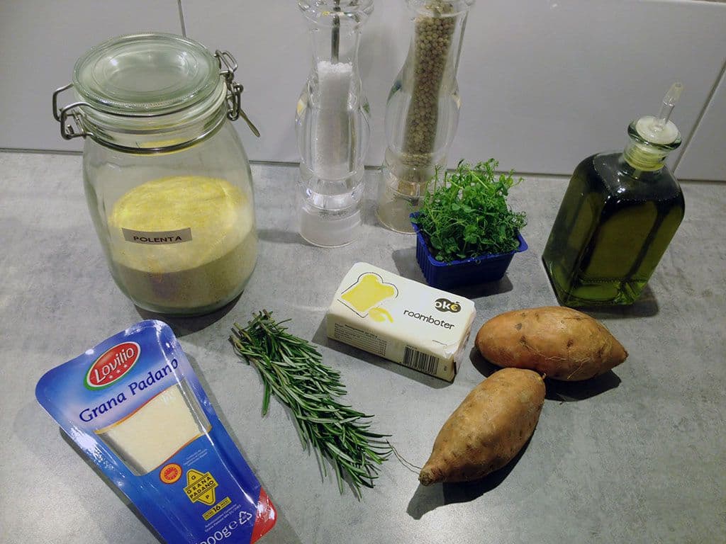 Amuse van polenta en zoete aardappel Ingrediënten